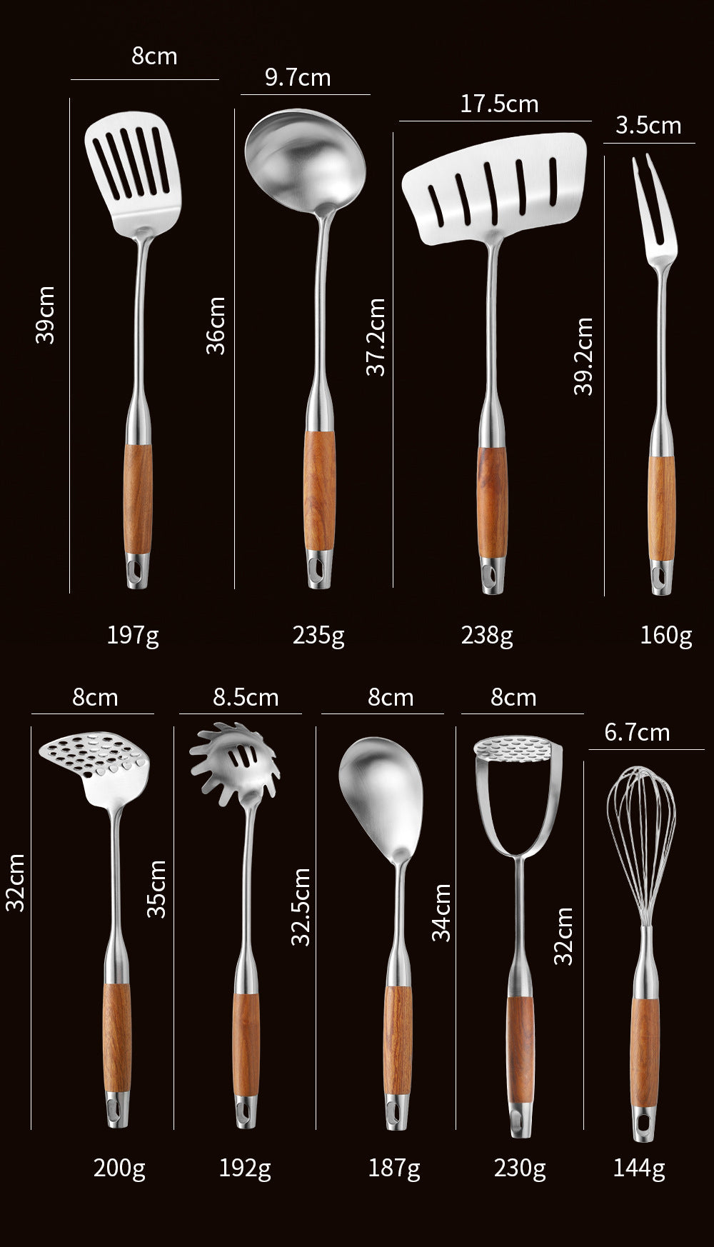 316 Stainless Steel Spatula Set with Rosewood Handle – Kitchen Cooking Utensils