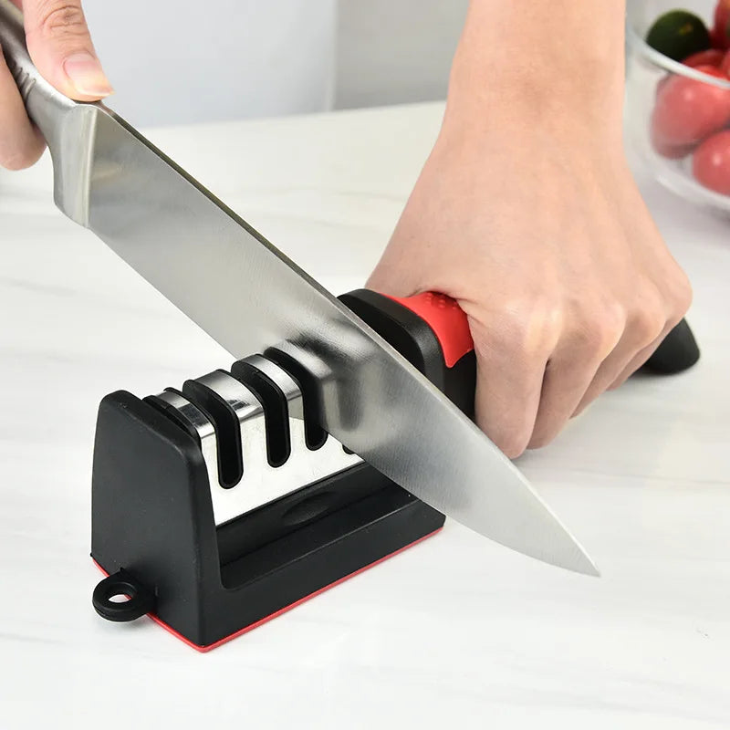 4-in-1 Kitchen Knife Sharpener – 3-Stage Blade Sharpener Tool with Non-Slip Base