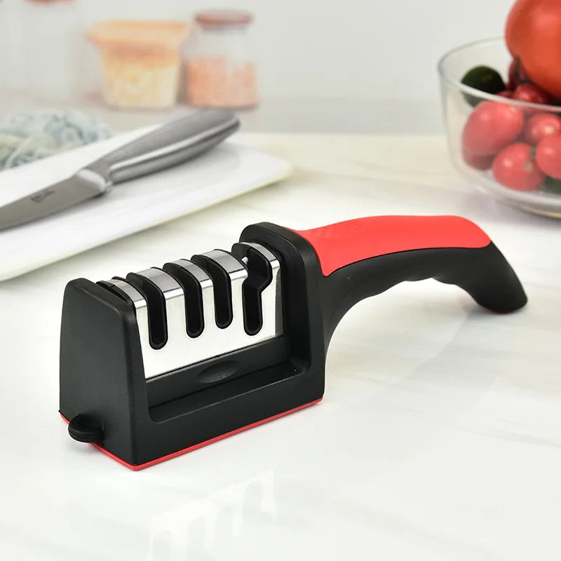 4-in-1 Kitchen Knife Sharpener – 3-Stage Blade Sharpener Tool with Non-Slip Base