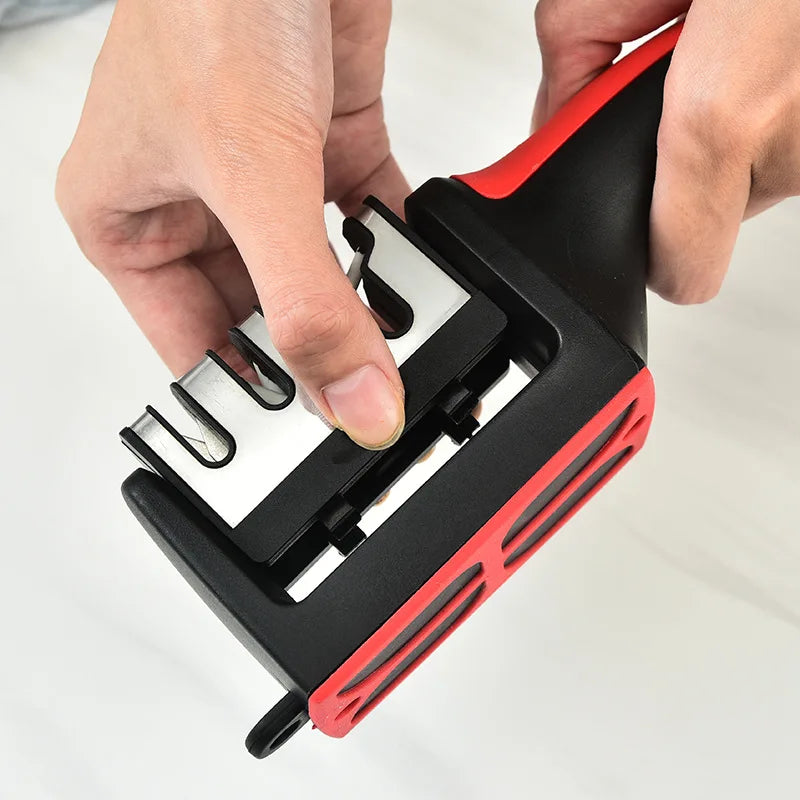 4-in-1 Kitchen Knife Sharpener – 3-Stage Blade Sharpener Tool with Non-Slip Base