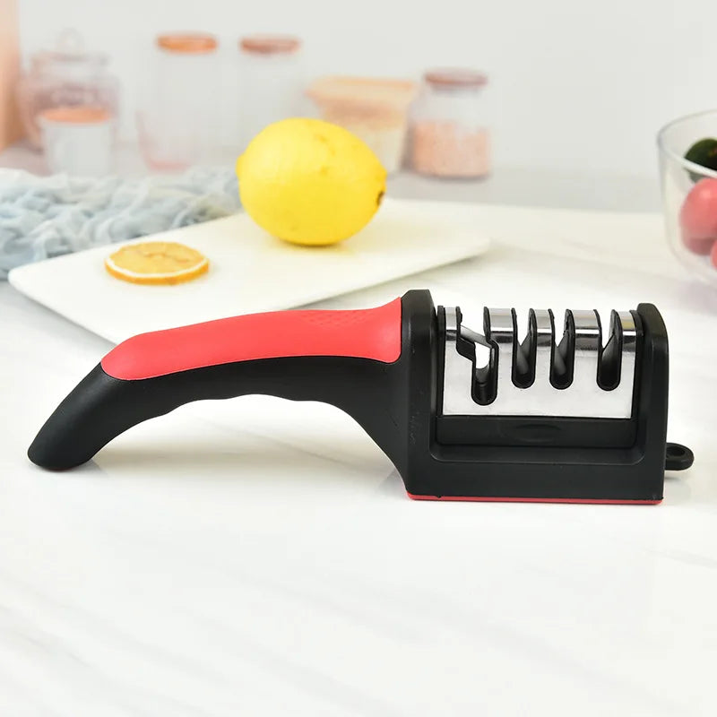 4-in-1 Kitchen Knife Sharpener – 3-Stage Blade Sharpener Tool with Non-Slip Base
